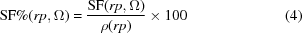 [{\rm SF\%}(rp,\Omega )= {{\rm SF}(rp,\Omega )\over \rho(rp)}\times 100 \eqno(4)]