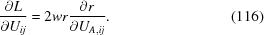 [{{\partial L}\over{\partial U_{ij}}} = 2wr {{\partial r}\over{\partial U_{A,ij}}}. \eqno (116)]