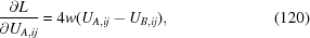 [{{\partial L}\over{\partial U_{A,ij}}} = 4w(U_{A,ij} - U_{B,ij}), \eqno (120)]
