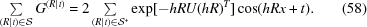 [\textstyle\sum\limits_{(R\mid t) \in {\cal S}} G^{(R\mid t)} = 2 \sum\limits_{(R\mid t) \in {\cal S}^+} \exp[-h R U (hR)^T] \cos(hRx + t). \eqno (58)]