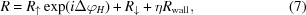 [R = R_{\uparrow}\exp(i\Delta\varphi_{H}) + R_{\downarrow} + \eta R_{\rm{wall}}, \eqno (7)]