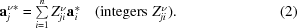 [{\bf a}_j^{\nu *} = \textstyle\sum\limits_{i = 1}^n Z_{ji}^{\nu} {\bf a}_i^* \quad ({\rm integers} \,\, Z_{ji}^{\nu}). \eqno (2)]