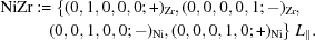 [\eqalign{{\rm NiZr}&: = \{(0,1,0,0,0\semi +)_{\rm Zr},(0,0,0,0,1\semi -)_{\rm Zr},\cr &\quad (0,0,1,0,0\semi -)_{\rm Ni}, (0,0,0,1,0\semi +)_{\rm Ni}\} \,\, L_\parallel .}]