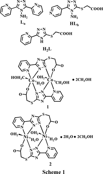 Iucr Dinuclear Cobalt And Nickel Complexes Of A Mercaptoacetic Acid Substituted 1 2 4 Triazole Ligand Syntheses Structures And Urease Inhibitory Studies