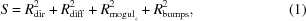[S = R_{\rm dir}^{2}+R_{\rm diff}^{2}+R_{{\rm mogul}_{z}}^{2}+R_{\rm bumps}^{2}, \eqno (1)]