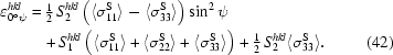 [\eqalignno{ \varepsilon _{0^\circ \psi }^{hkl} =\hskip.2em&{\textstyle{1 \over 2}}\,S_2^{hkl} \left({\langle {\sigma _{11}^{\rm S} } \rangle - \langle {\sigma _{33}^{\rm S} } \rangle } \right)\sin ^2 \psi \cr&\!+ S_1^{hkl} \left({\langle {\sigma _{11}^{\rm S} } \rangle + \langle {\sigma _{22}^{\rm S} } \rangle + \langle {\sigma _{33}^{\rm S} } \rangle } \right) + {\textstyle{1 \over 2}}\,S_2^{hkl} \langle {\sigma _{33}^{\rm S} } \rangle . & (42)}]