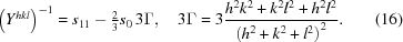[\left(Y^{hkl}\right)^{-1} = s_{11} - {\textstyle{{2}\over{3}}}s_{0}\,3\Gamma, \quad 3\Gamma = 3{{h^{2}k^{2} + k^{2}l^{2} + h^{2}l^{2}} \over {\left(h^{2} + k^{2} + l^{2}\right)^{2}}}. \eqno(16)]