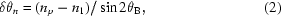 [\delta\theta_n = (n_p - n_1) / \sin2\theta_{\rm B},\eqno(2)]