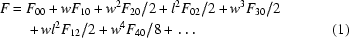 [\eqalignno{F={}&F_{00}+wF_{10} +w^2F_{20}/2+l^2F_{02}/2+ w^3F_{30}/2\cr&+wl^2F_{12} /2+w^4F_{40}/8+\,.\,.\,. &(1)}]
