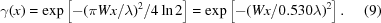 [\gamma(x)=\exp\left[-({\pi}Wx/\lambda)^2/4\ln2\right]=\exp\left[-(Wx/0.530{\lambda})^2\right].\eqno(9)]