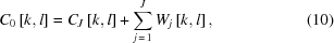 [{C_0}\left[{k,l}\right] = {C_J}\left[{k,l}\right] + \sum\limits_{j\,=\,1}^J W_j\left[k,l\right], \eqno(10)]