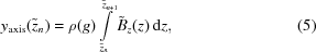 [y_{\rm{axis}}(\tilde{z}_n) = \rho(g)\int\limits_{\tilde{z}_n}^{\tilde{z}_{n+1}}\tilde{B}_z(z)\,{\rm{d}}z, \eqno(5)]