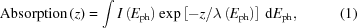 [{\rm{Absorption}}\,(z) = \int I\left(E_{\rm{ph}}\right) \exp\left[-z/\lambda\left(E_{\rm{ph}}\right)\right]\,{\rm{d}}E_{\rm{ph}}, \eqno(1)]